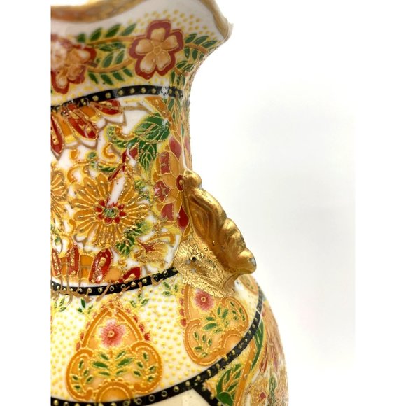 Satsuma Style Gold Hand painted Parrot and Florals Ceramic Vase - Picture 5 of 15